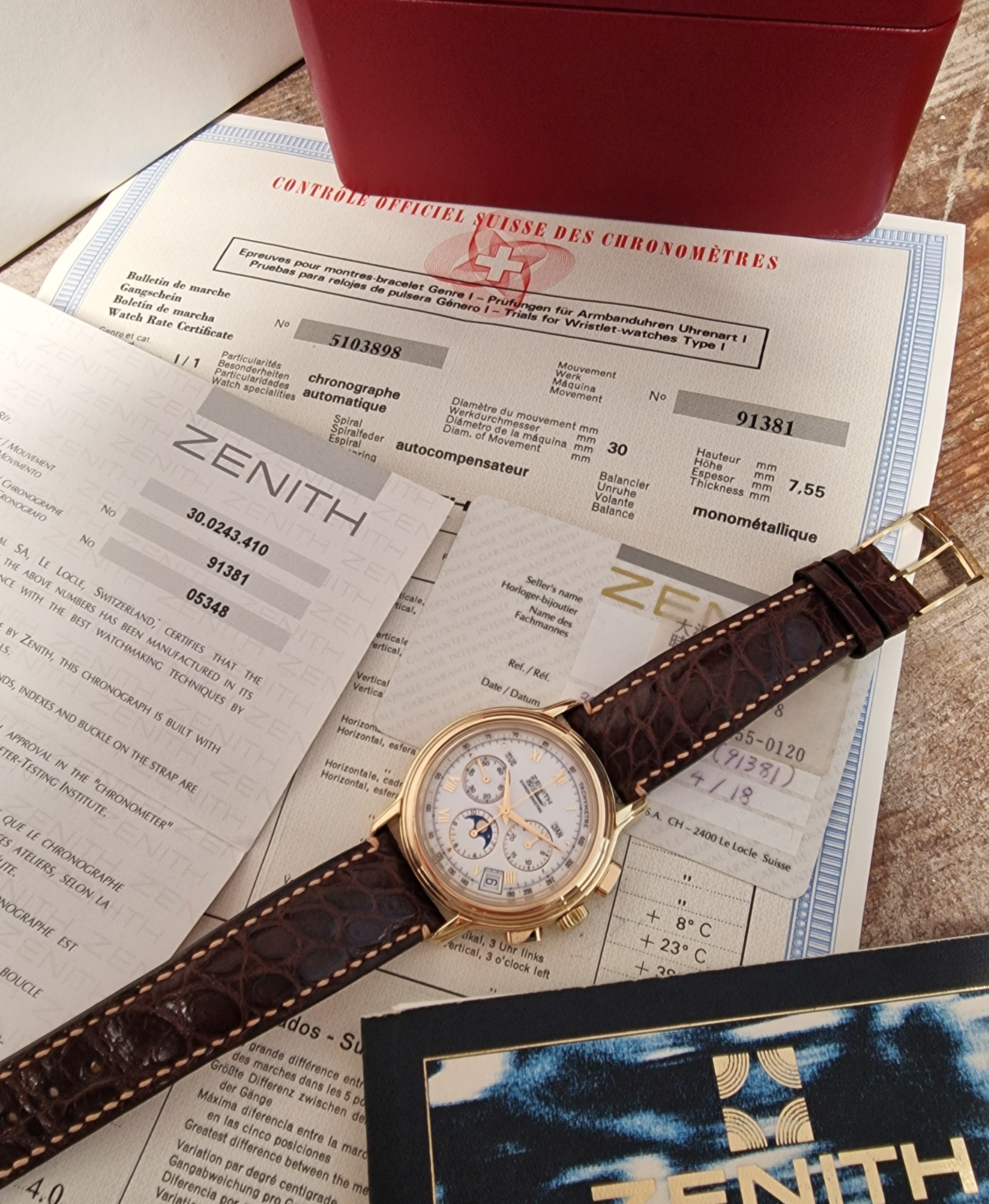 Zenith 18k El Primero Chronomaster. Complete set.