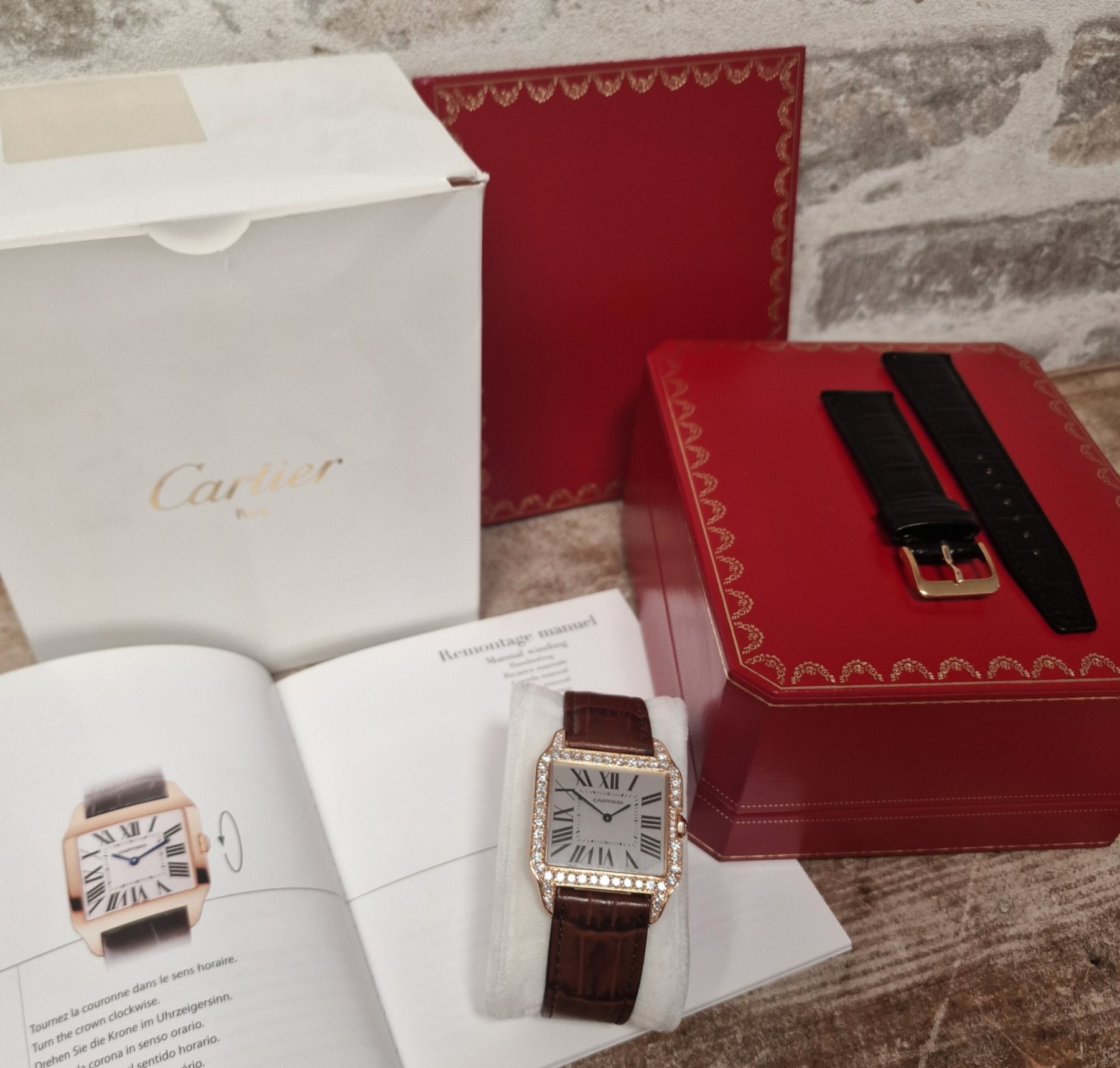 Cartier 18k Santos Dumont Diamonds