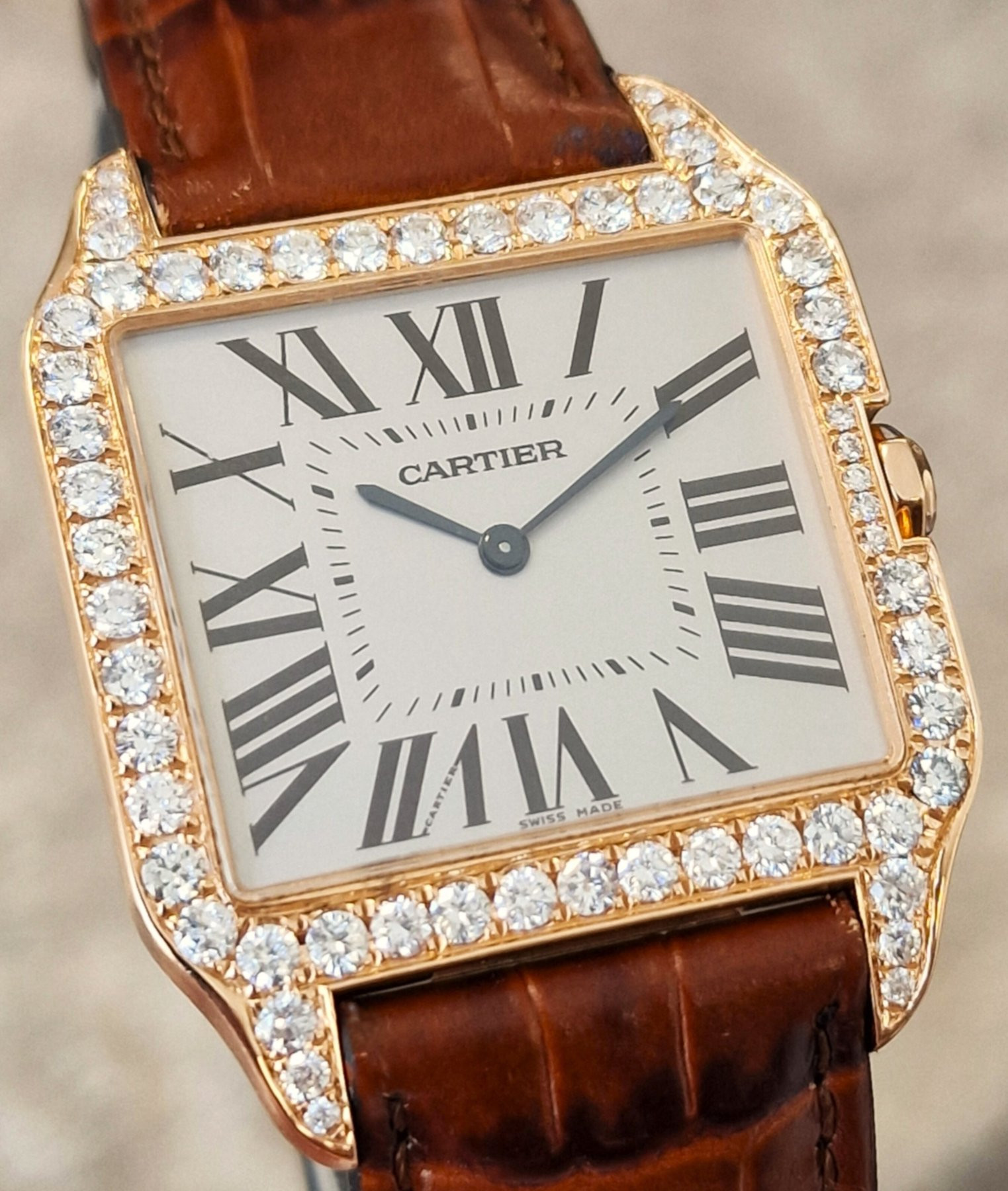 Cartier 18k Santos Dumont Diamonds