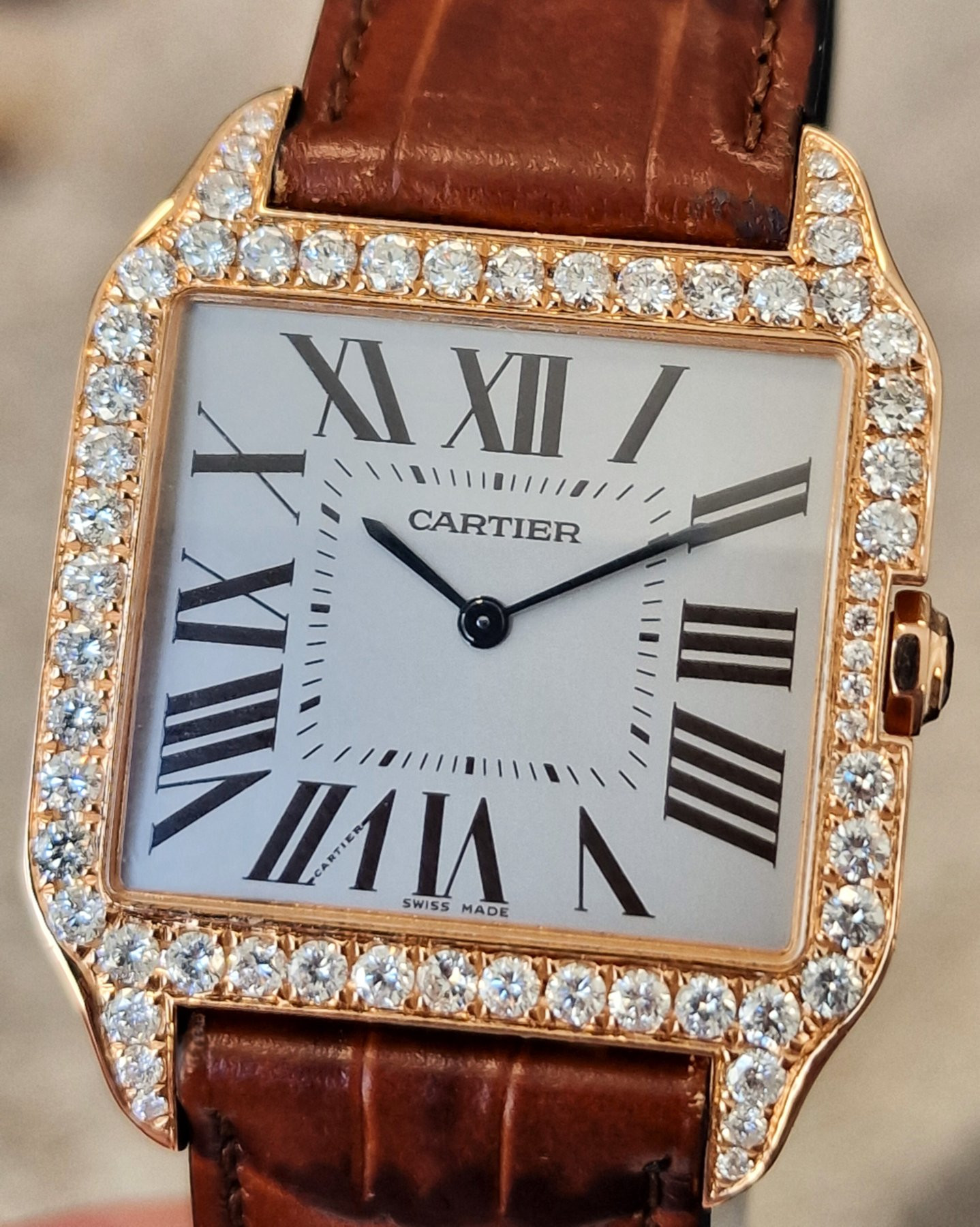 Cartier 18k Santos Dumont Diamonds