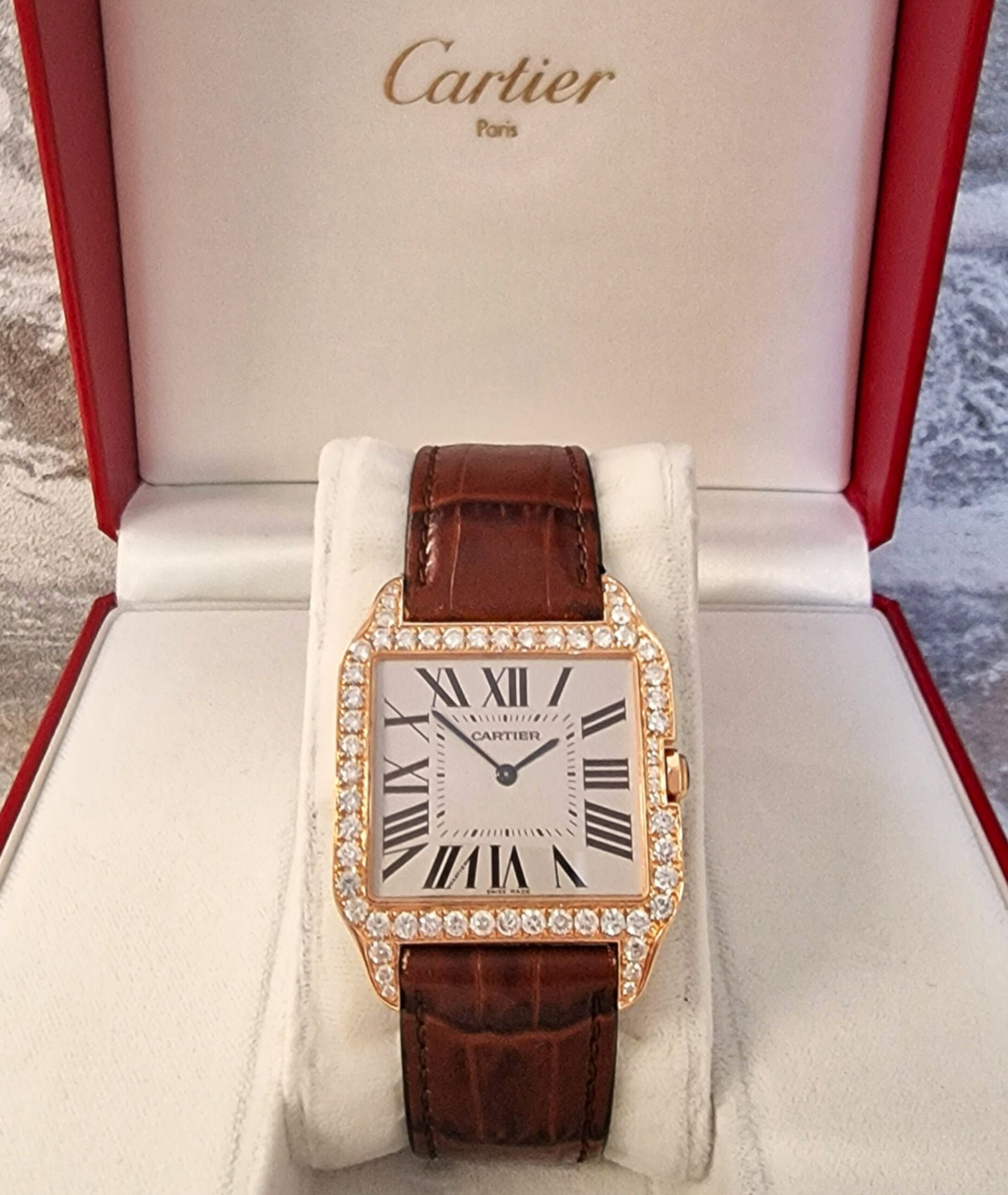 Cartier 18k Santos Dumont Diamonds
